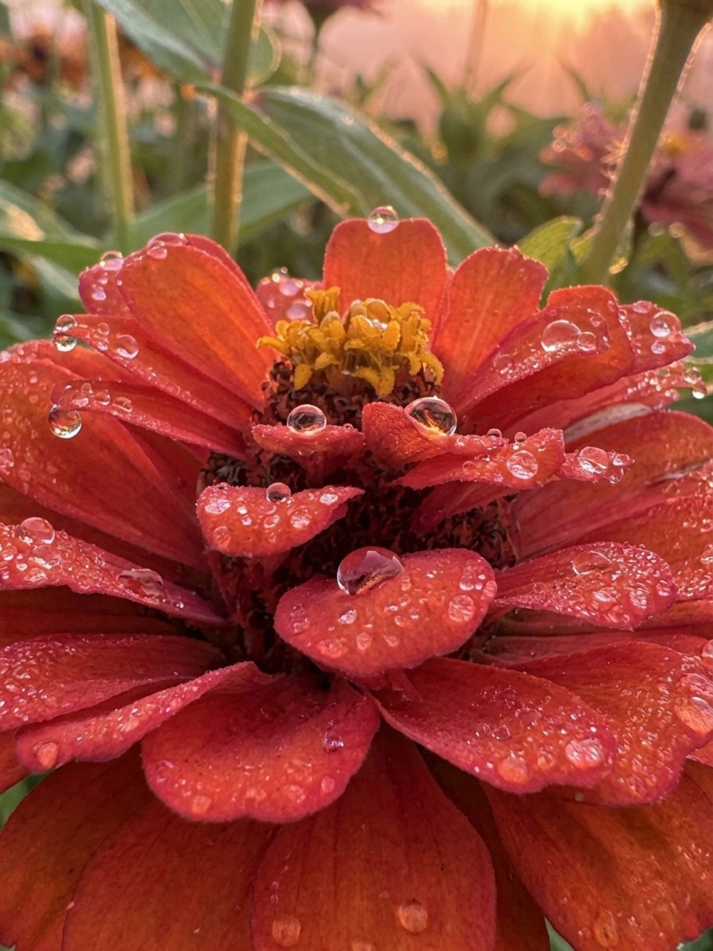 Red Zinnia Close-Up Photography Print - Brand Unspecified